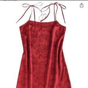 Red tie shoulder mini dress